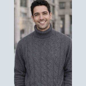 SUN68 Italy Gray Wool Turtleneck Sweater Cableknit ACTUAL SIZE Men's Medium